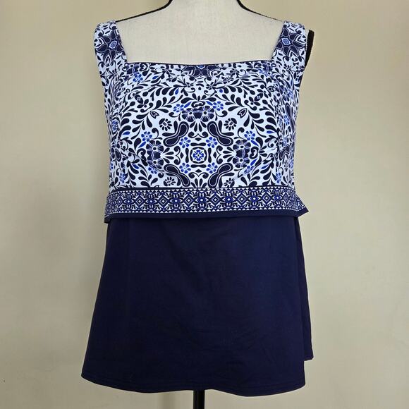 Lands' End Other - NWT Lands' End 18W Tankini Swim Top Underwire Square Neck Blue Floral